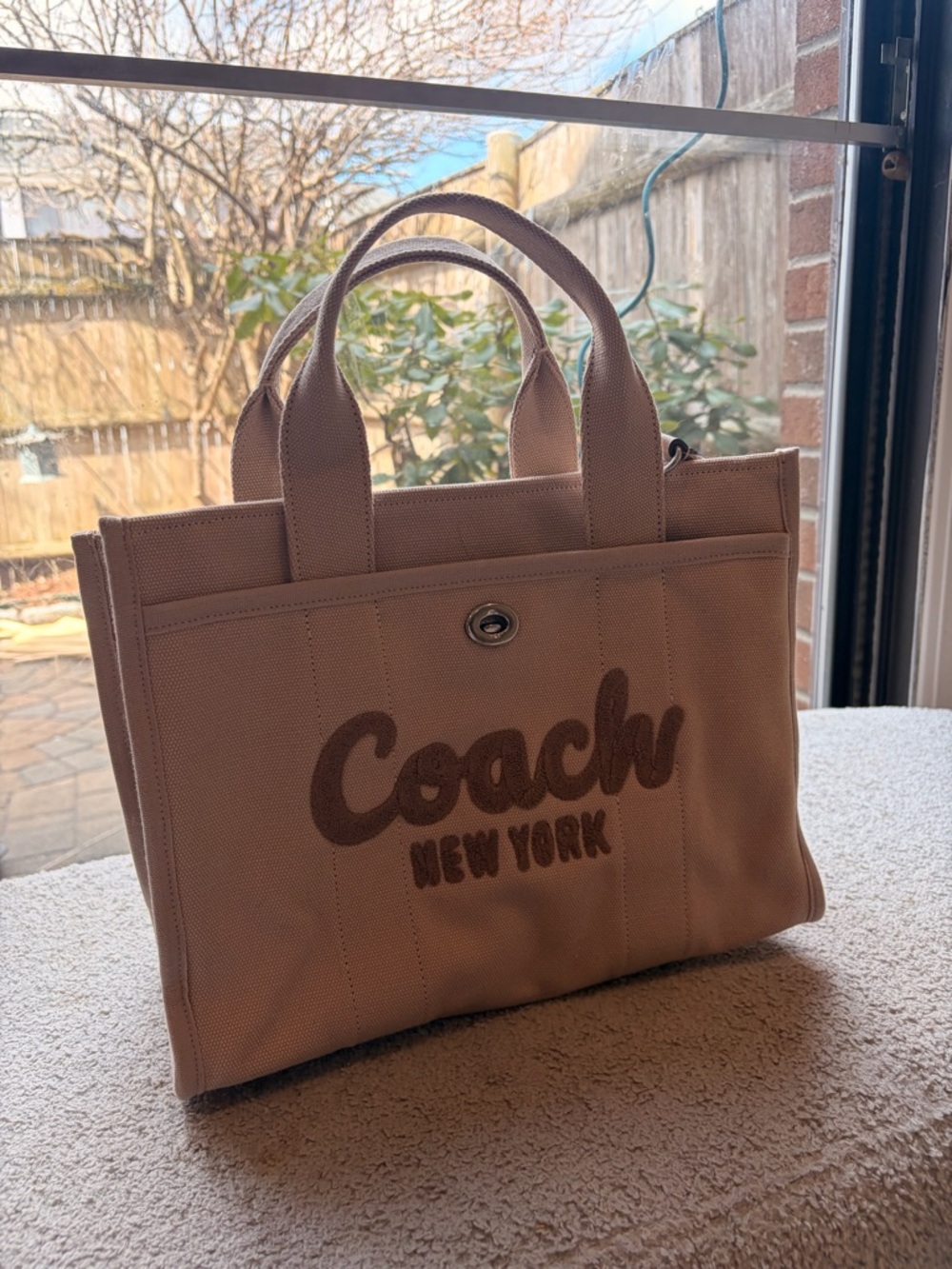 Coach Canvas Tote in Beige with Brown Logo